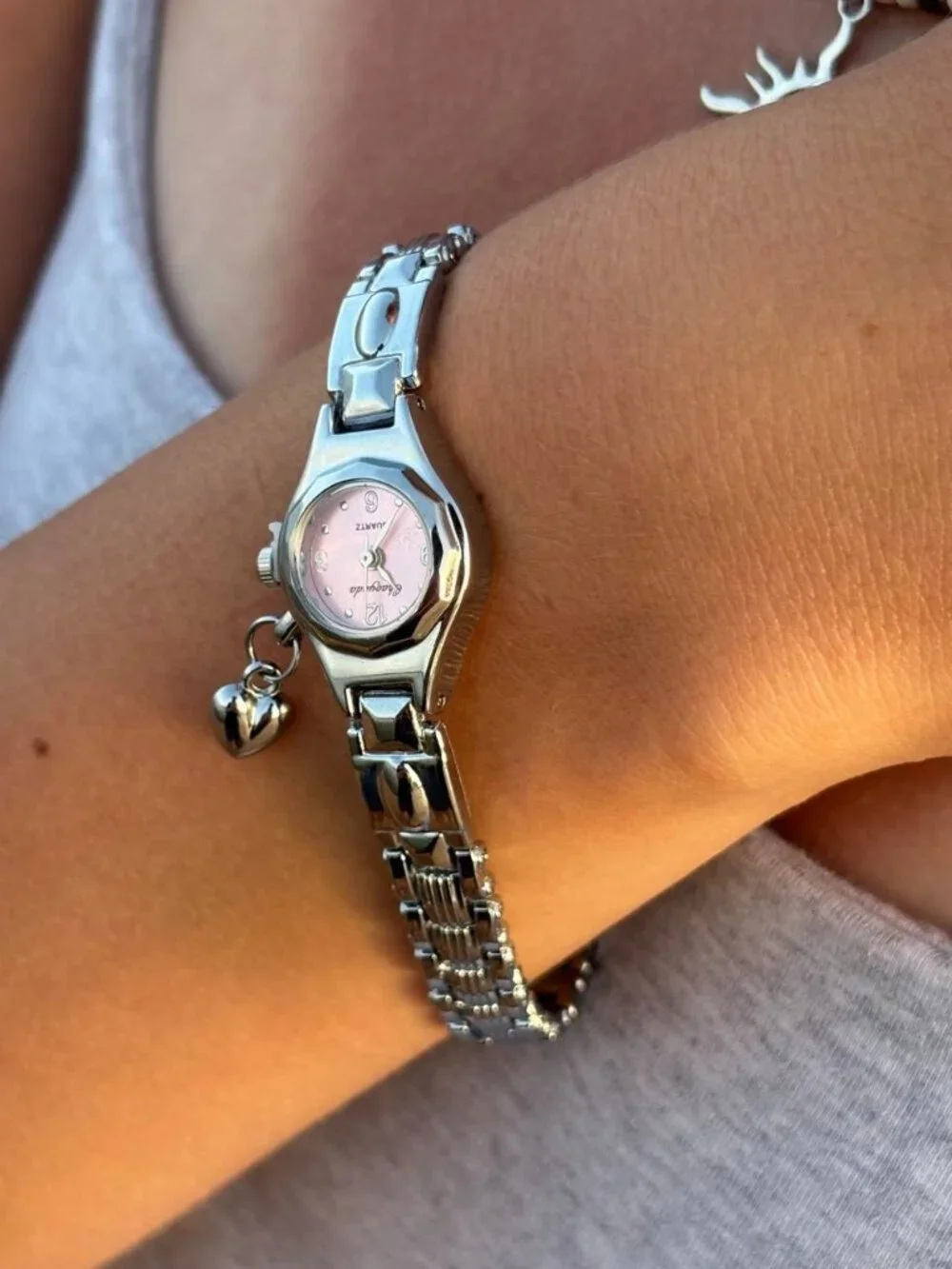 Preppy Silver Chain Heart Charm Watch Preppy Y2K OS